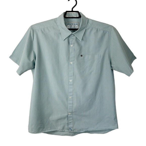 Quiksilver Button Front Short Sleeve Camp Shirt Men's L Blue Striped Outdoors - Picture 2 of 13